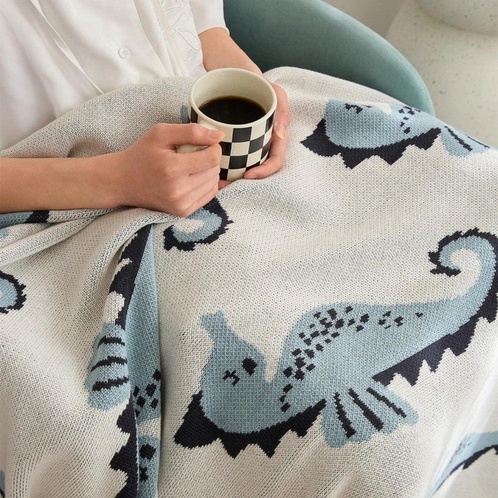 Throw Blanket Coastal Seahorse Jacquard Lightweight Cotton Machine Washable - Image 4