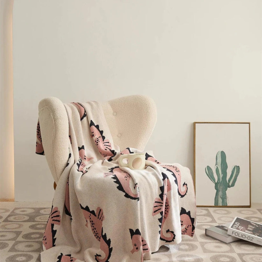 Throw Blanket Coastal Seahorse Jacquard Lightweight Cotton Machine Washable - Image 7