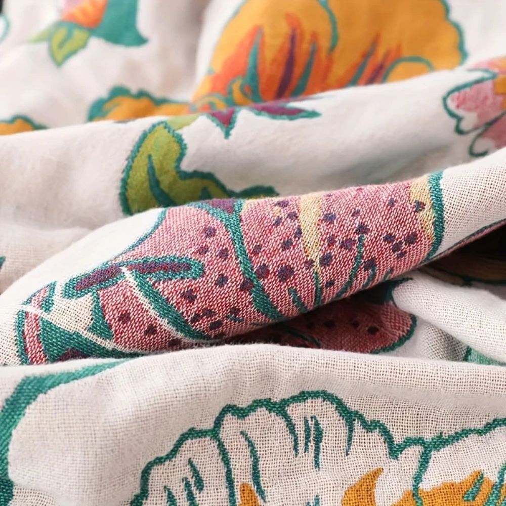 Throw Blanket Cotton Botanical Print Lightweight & Breathable - Image 3