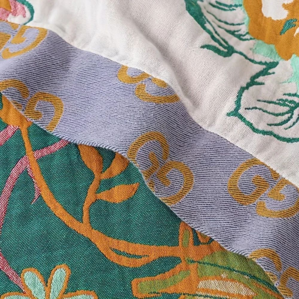 Throw Blanket Cotton Botanical Print Lightweight & Breathable - Image 4