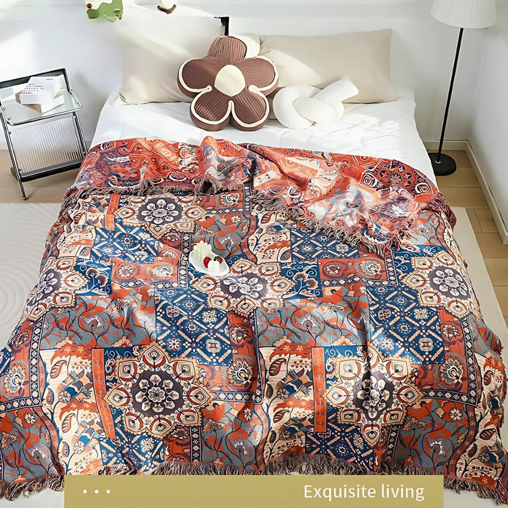 Throw Blanket Cotton Floral Jacquard Machine Washable - Image 2