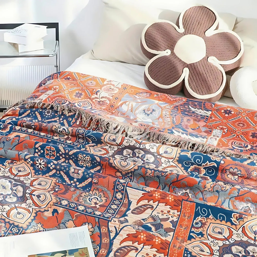 Throw Blanket Cotton Floral Jacquard Machine Washable - Image 3