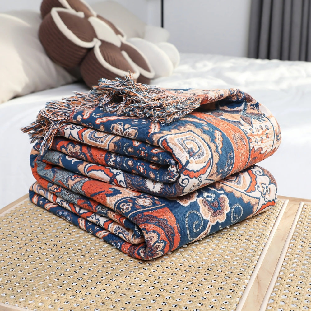 Throw Blanket Cotton Floral Jacquard Machine Washable - Image 4