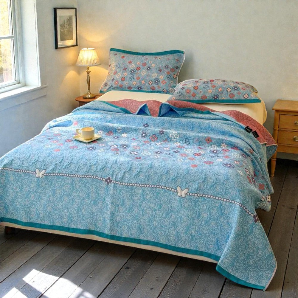 Throw Blanket Cotton Gauze Floral Jacquard Lightweight & Breathable - Image 2