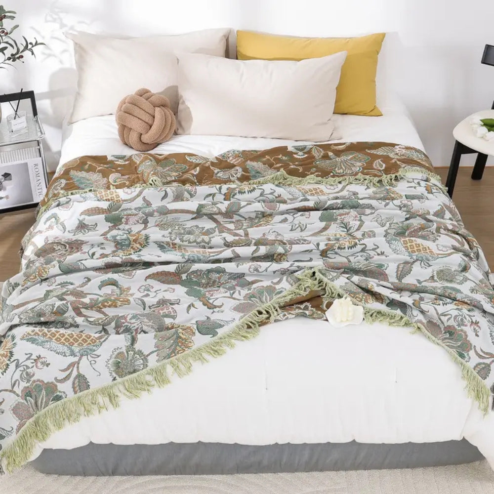 Throw Blanket Cotton Jacquard Paisley Tassel Trim - Image 2