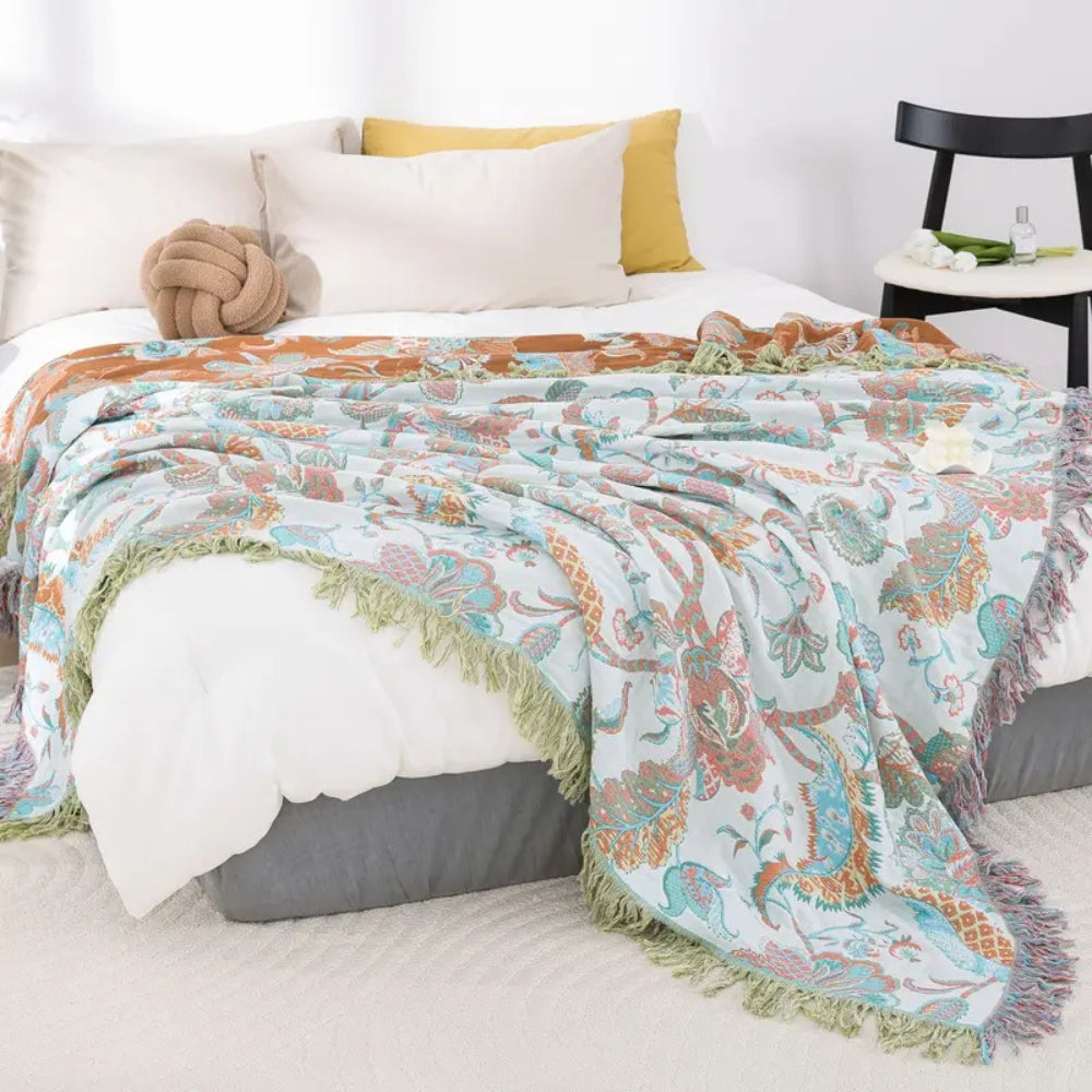 Throw Blanket Cotton Jacquard Paisley Tassel Trim - Image 3