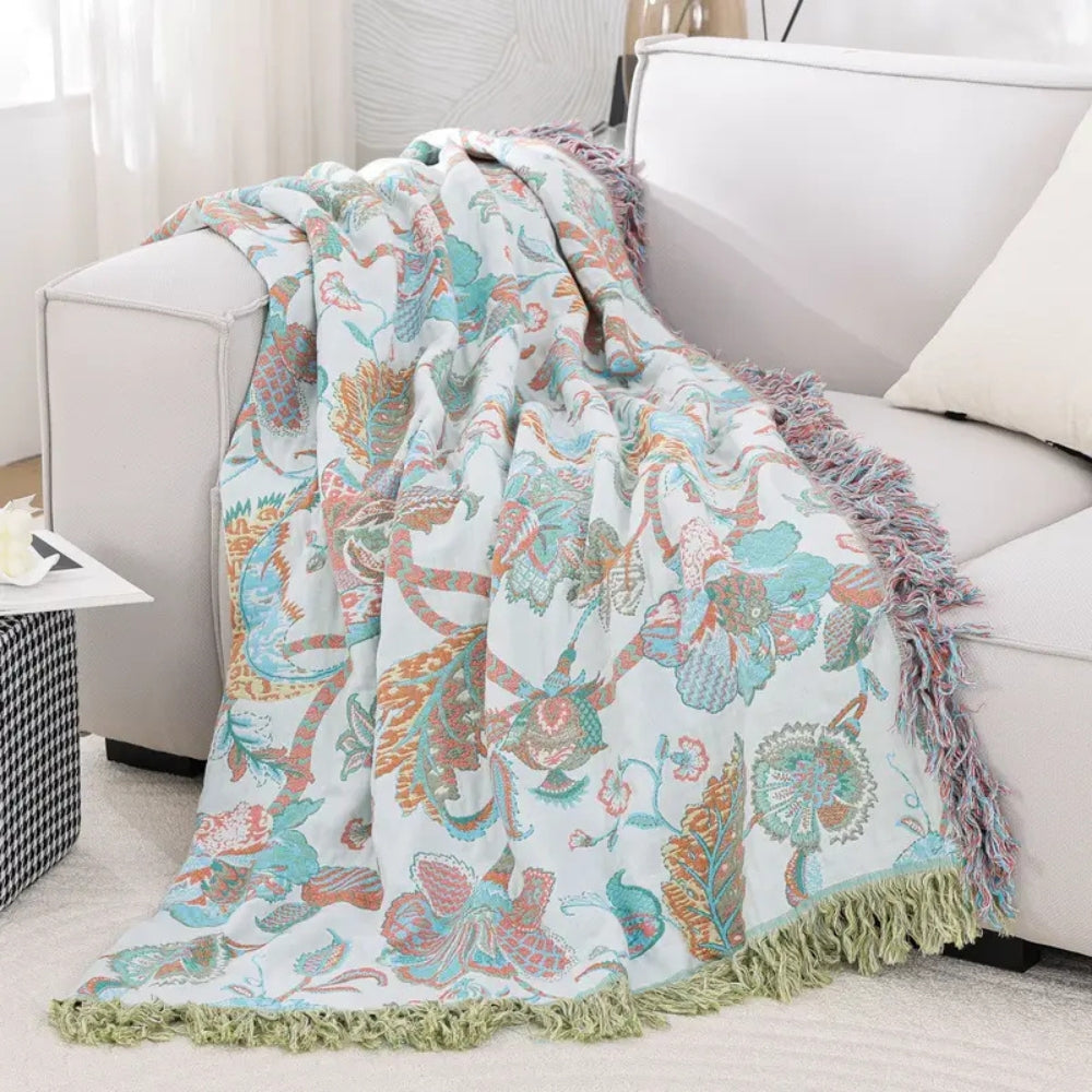 Throw Blanket Cotton Jacquard Paisley Tassel Trim - Image 5