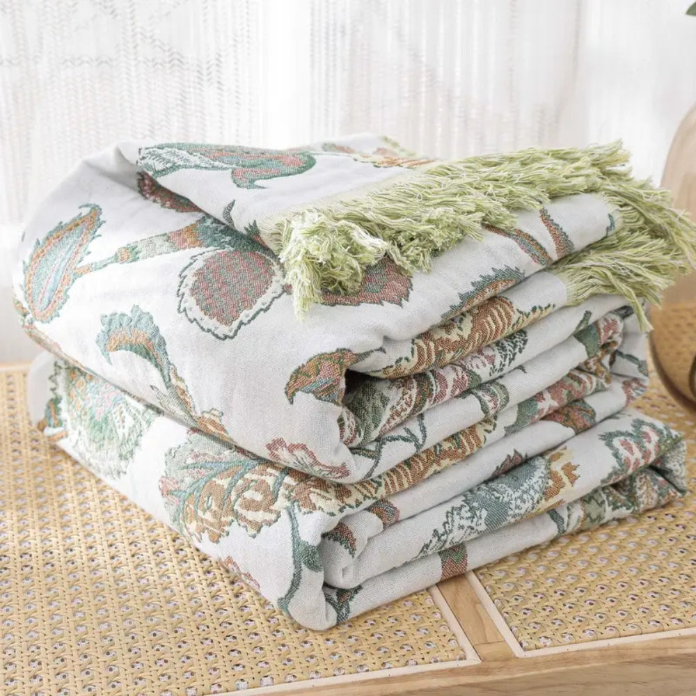 Throw Blanket Cotton Jacquard Paisley Tassel Trim - Image 6
