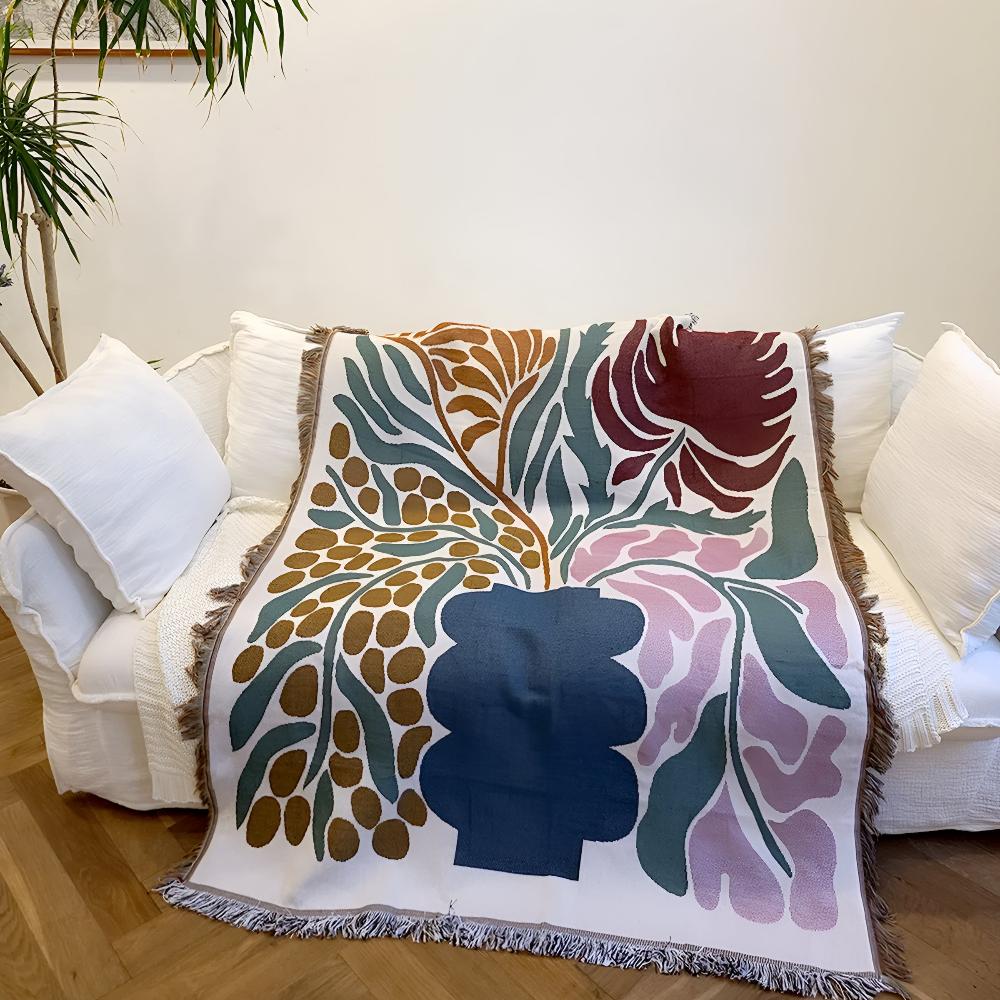 Throw Blanket Cotton-Polyester Blend Woven Fringed 51 x 63 - Image 4