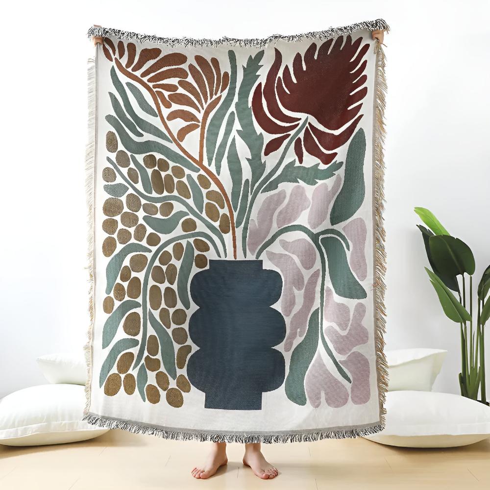 Throw Blanket Cotton-Polyester Blend Woven Fringed 51 x 63 - Image 6