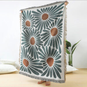 Throw Blanket Floral Woven Cotton-Microfiber Blend Machine Washable