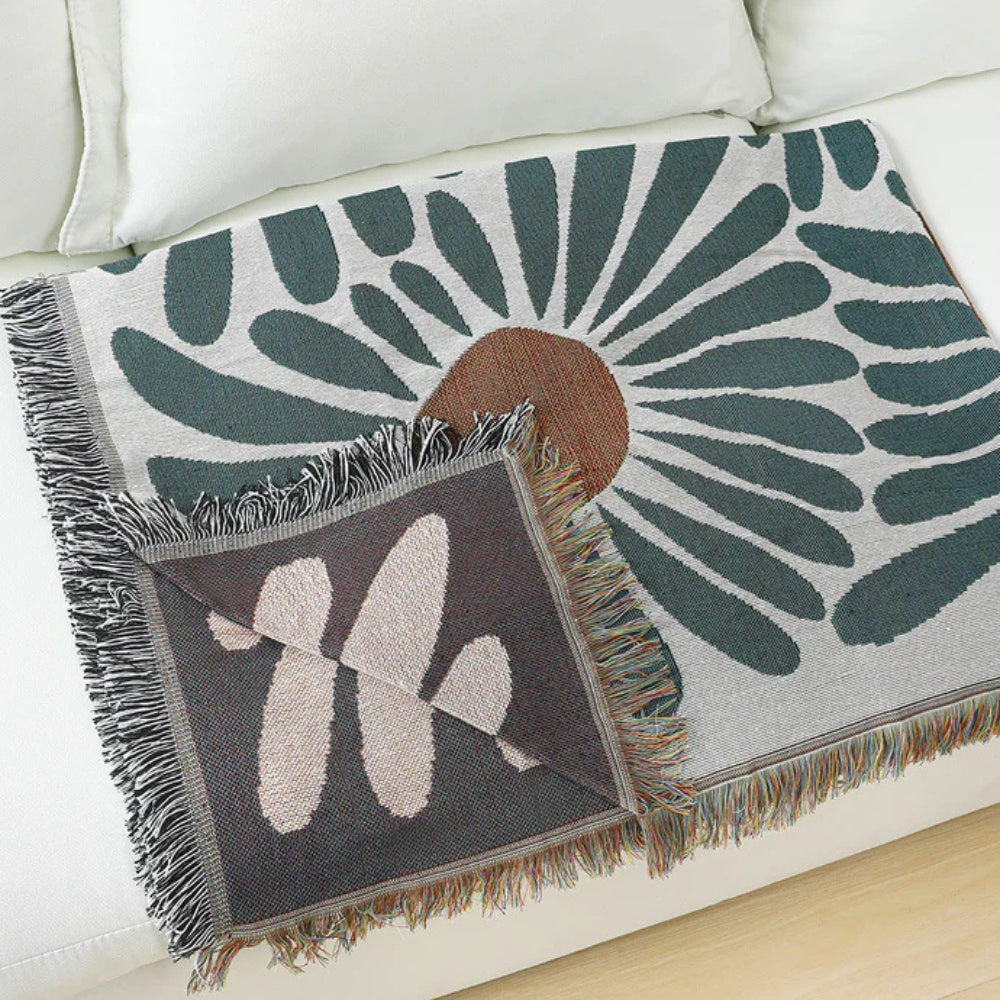 Throw Blanket Floral Woven Cotton-Microfiber Blend Machine Washable - Image 2