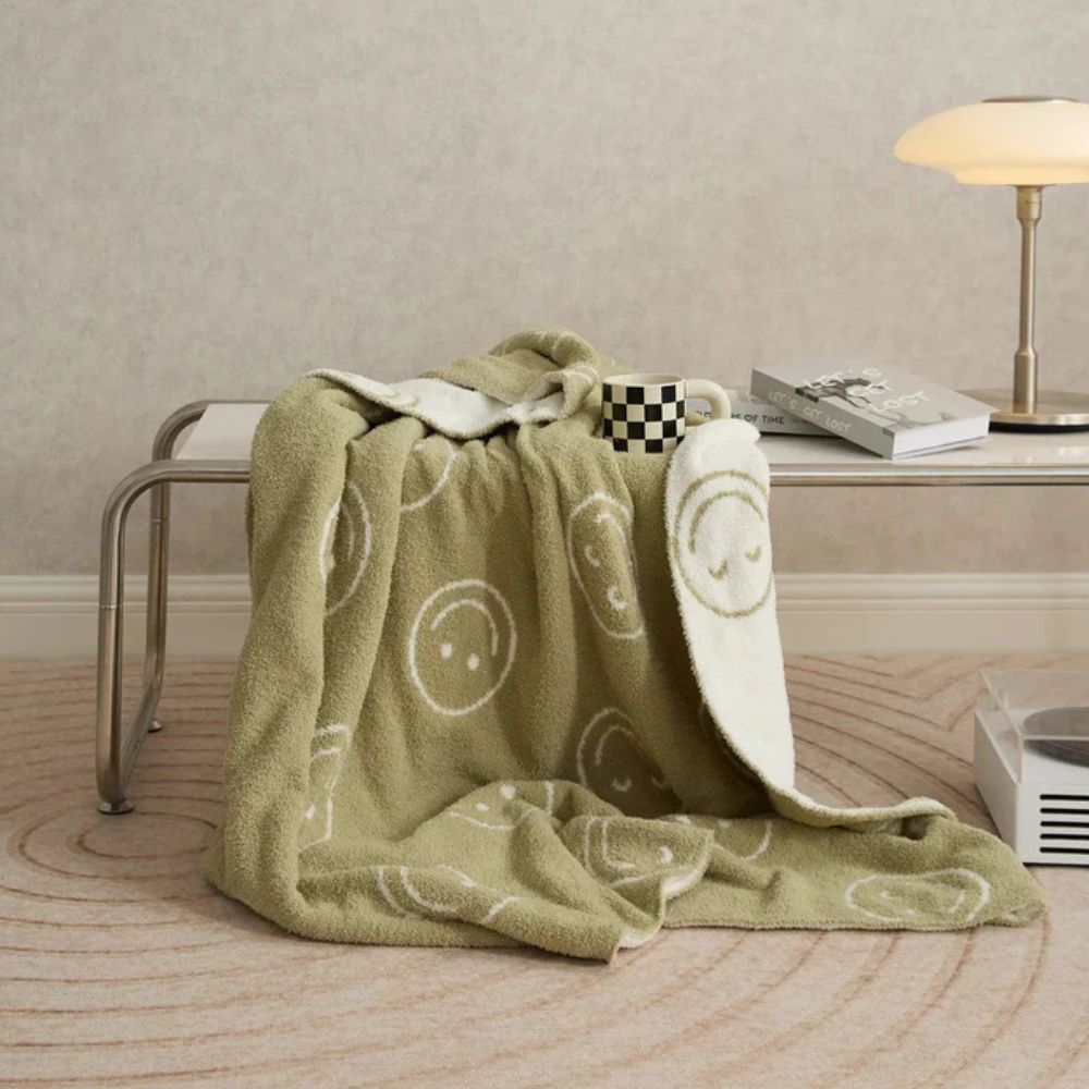 Throw Blanket Knitted Smiley Face 100% Cotton Machine Washable - Image 2