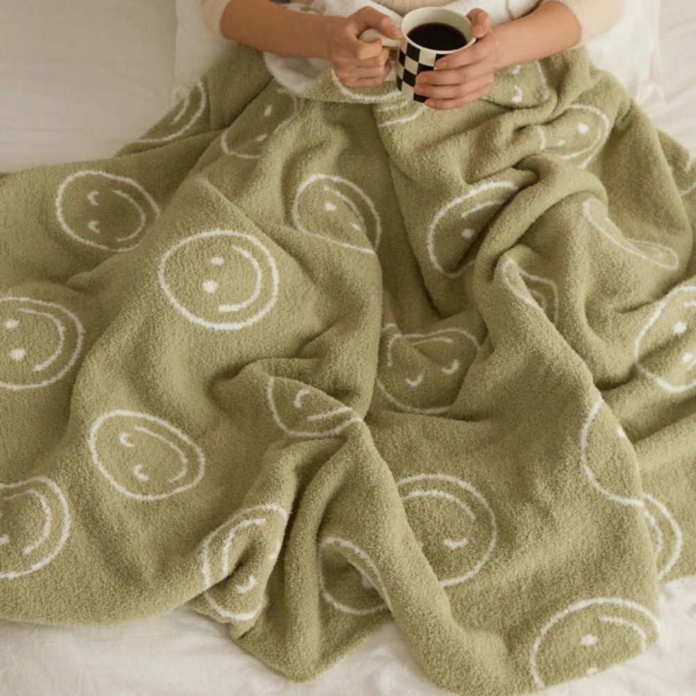 Throw Blanket Knitted Smiley Face 100% Cotton Machine Washable - Image 3