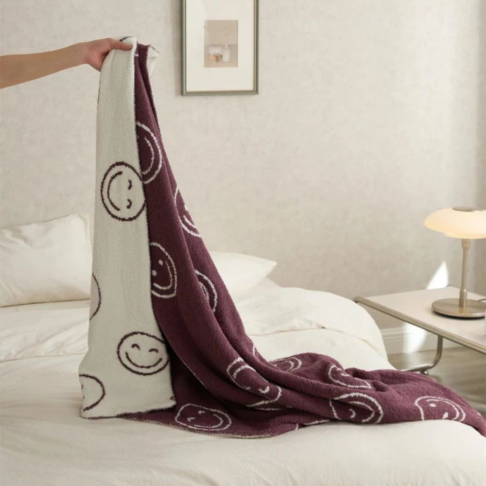 Throw Blanket Knitted Smiley Face 100% Cotton Machine Washable - Image 4