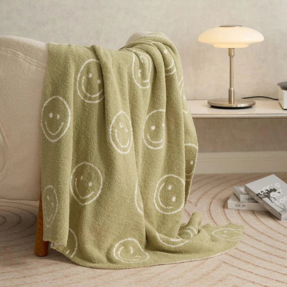 Throw Blanket Knitted Smiley Face 100% Cotton Machine Washable - Image 5