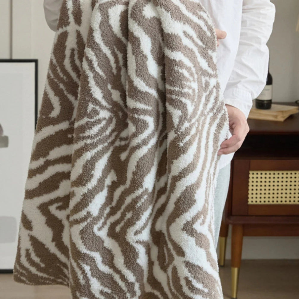 Throw Blanket Knitted Zebra Pattern Half Velvet Microfiber - Image 4