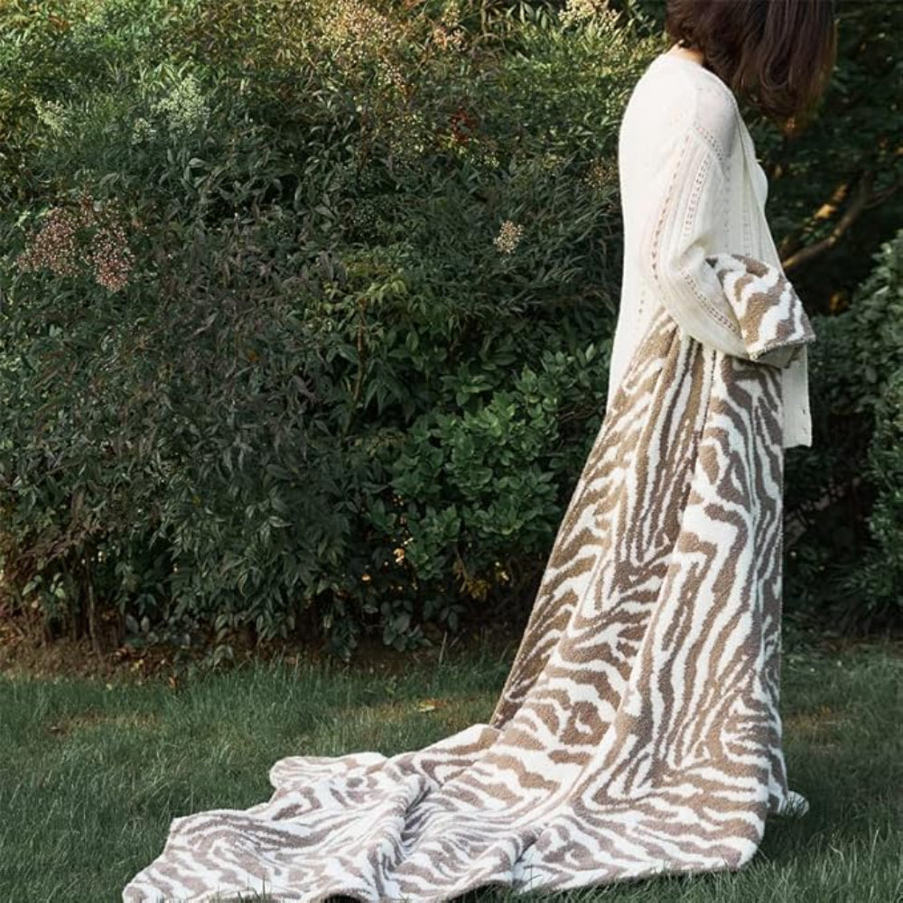 Throw Blanket Knitted Zebra Pattern Half Velvet Microfiber - Image 6
