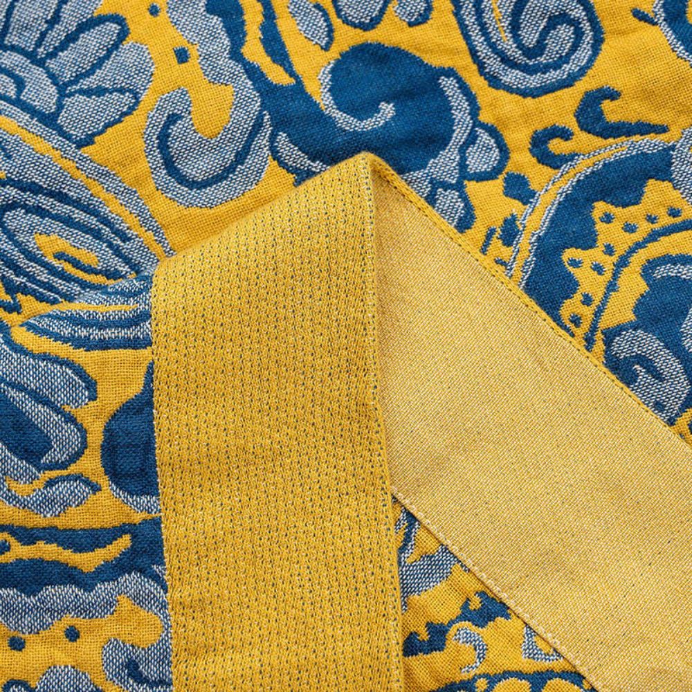Throw Blanket Retro Azure & Gold 100% Cotton - Image 4