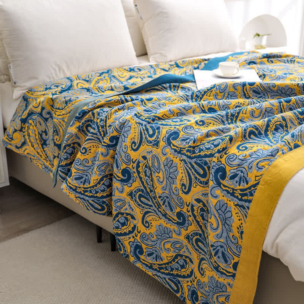 Throw Blanket Retro Azure & Gold 100% Cotton - Image 6