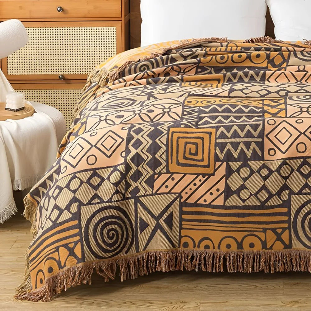 Throw Blanket Reversible 100% Cotton Tassel Fringe - Image 2