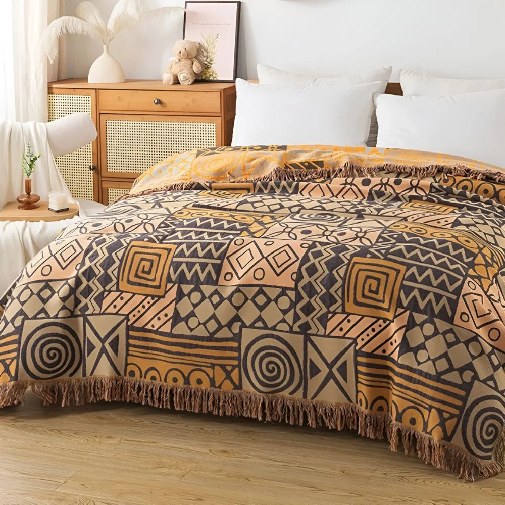 Throw Blanket Reversible 100% Cotton Tassel Fringe - Image 3