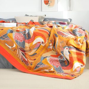 Throw Blanket Reversible Cotton Gauze Tropical Toucan Print