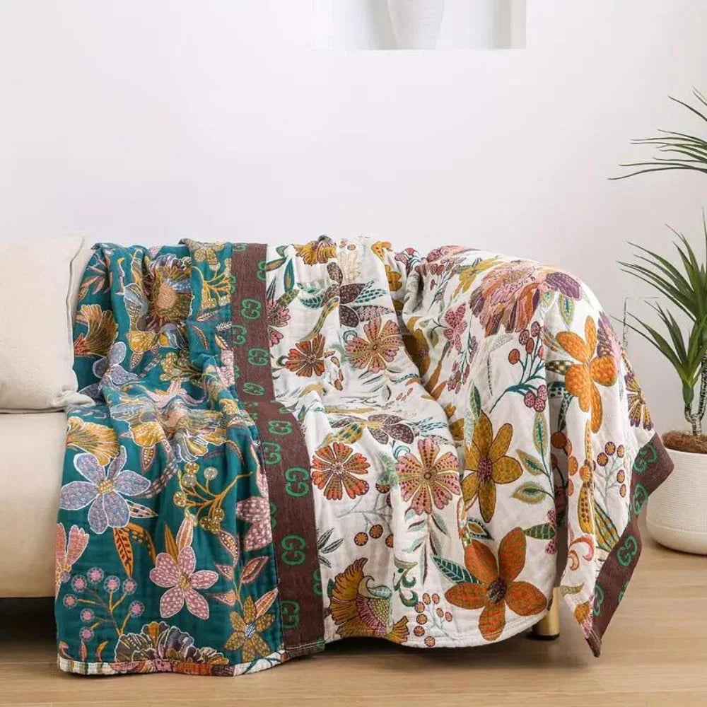 Throw Blanket Reversible Jacquard Floral 100% Cotton - Image 2