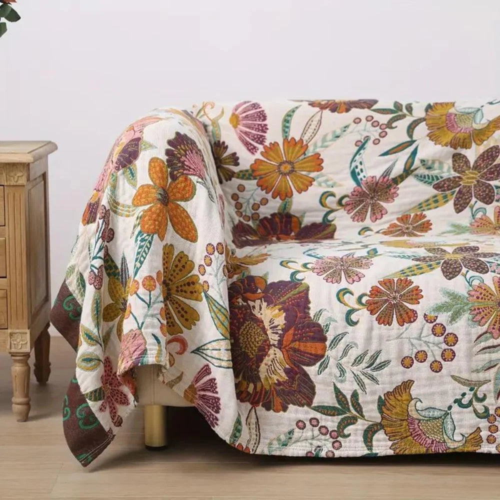 Throw Blanket Reversible Jacquard Floral 100% Cotton - Image 3