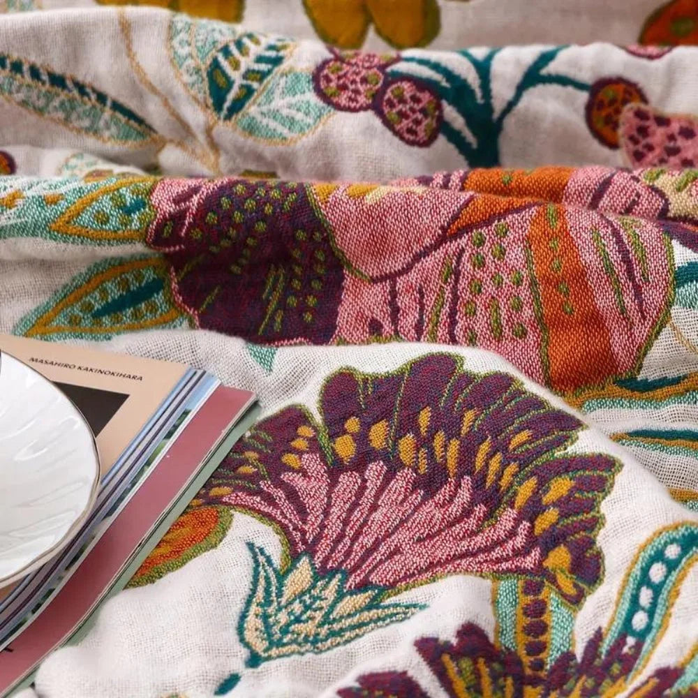 Throw Blanket Reversible Jacquard Floral 100% Cotton - Image 4
