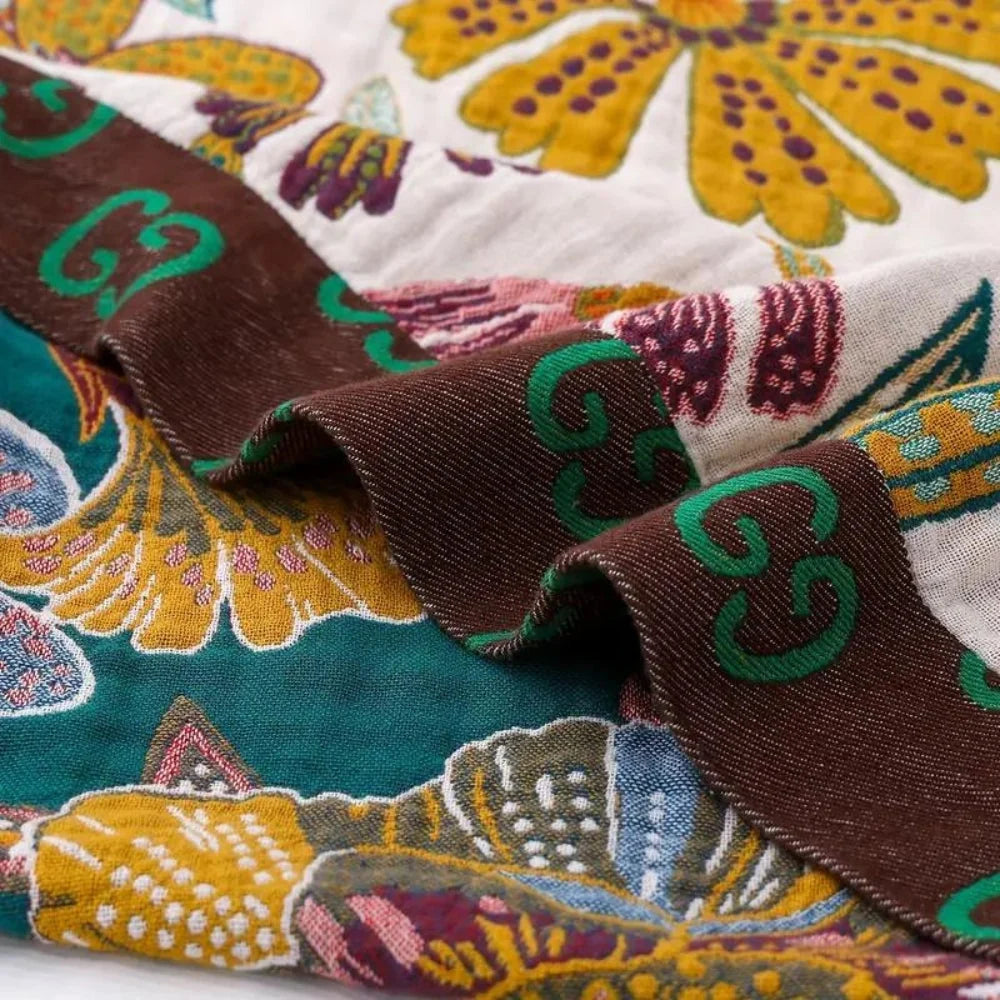 Throw Blanket Reversible Jacquard Floral 100% Cotton - Image 5