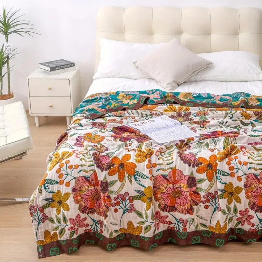 Throw Blanket Reversible Jacquard Floral 100% Cotton - Image 6