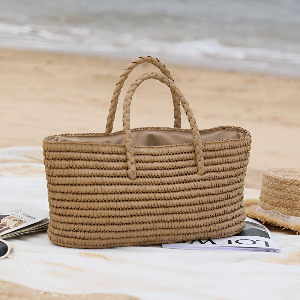 Tote Bag Handmade Straw Drawstring Pouch & Dual Handles - Image 5