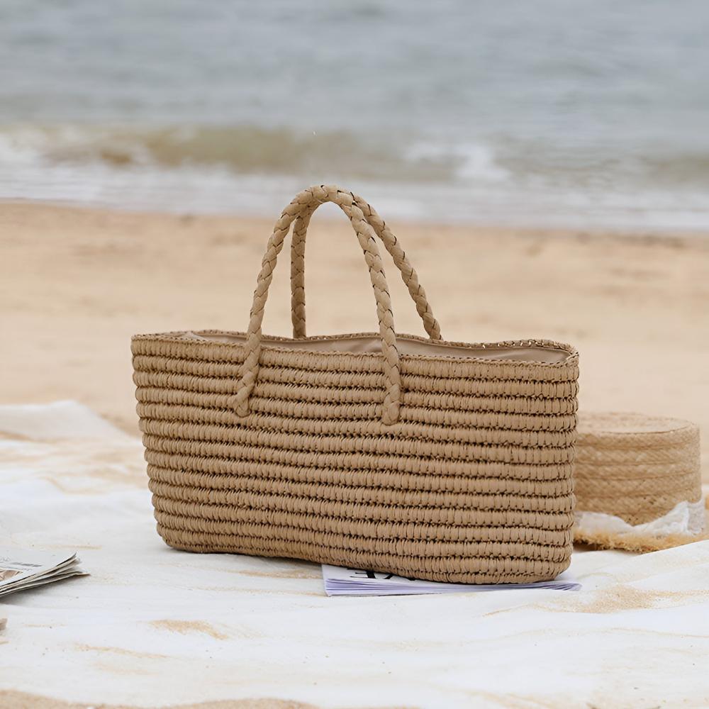 Tote Bag Handmade Straw Drawstring Pouch & Dual Handles - Image 6