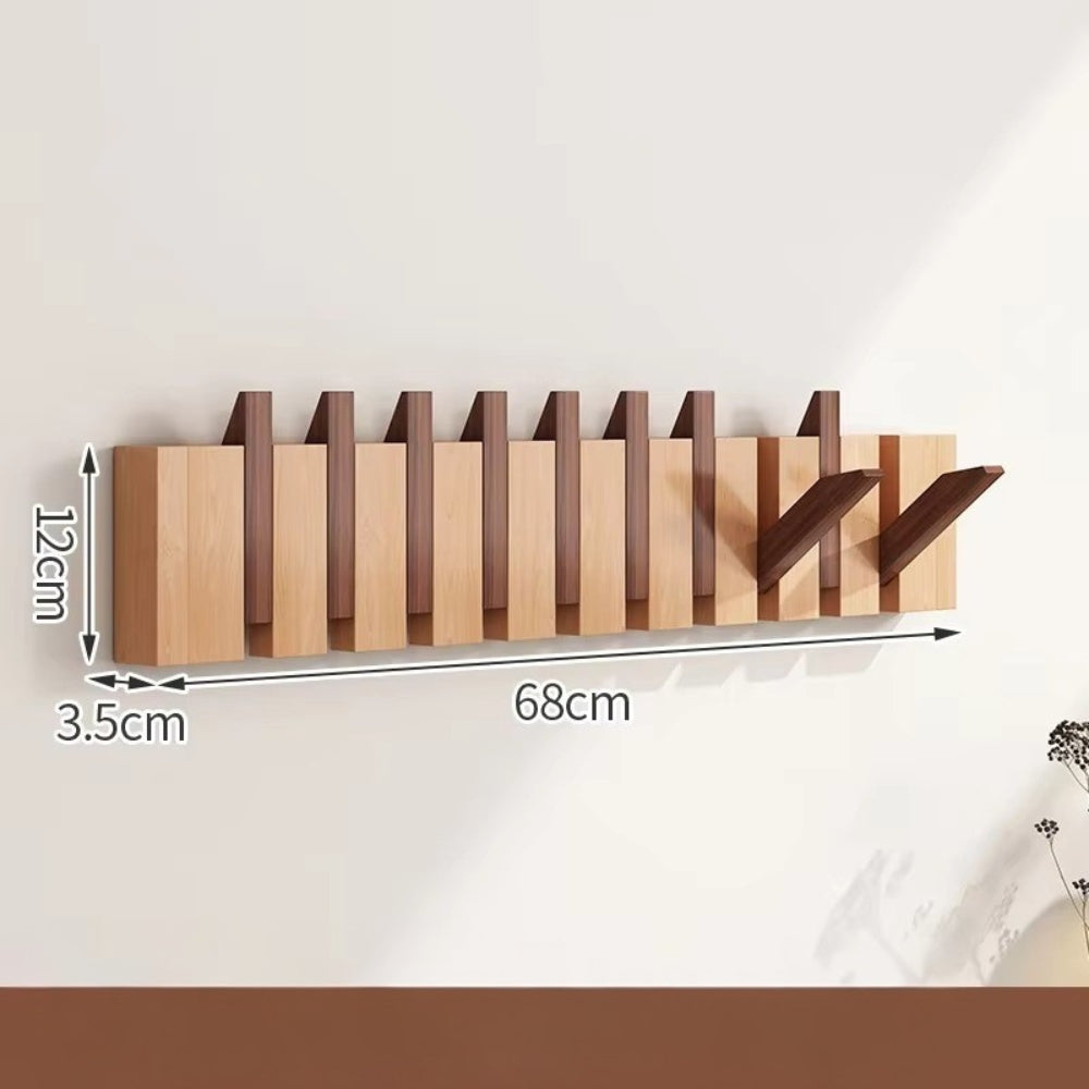 Wall Hook Rack Foldable Piano-Key Natural Wood - Image 11