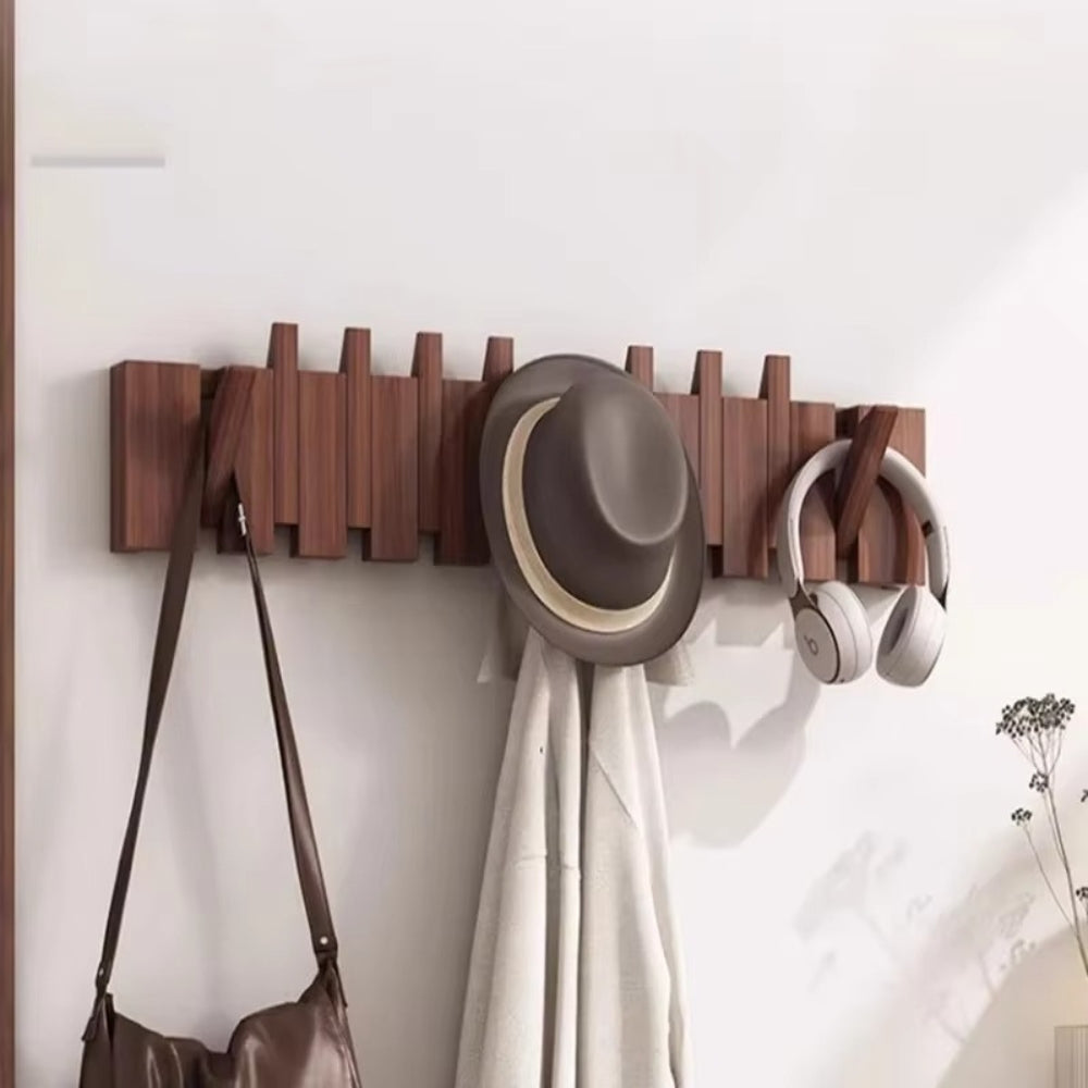 Wall Hook Rack Foldable Piano-Key Natural Wood - Image 15