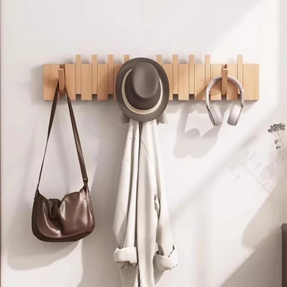 Wall Hook Rack Foldable Piano-Key Natural Wood - Image 16