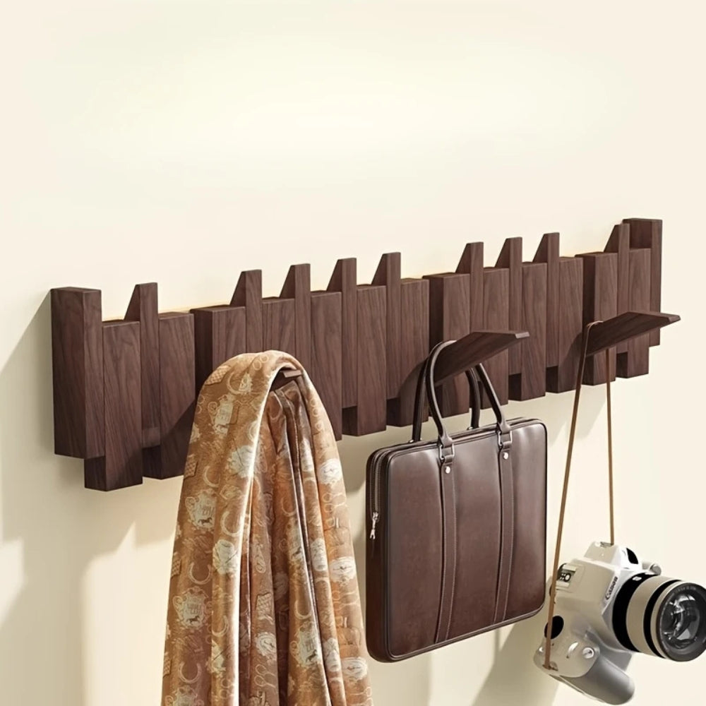 Wall Hook Rack Foldable Piano-Key Natural Wood - Image 17