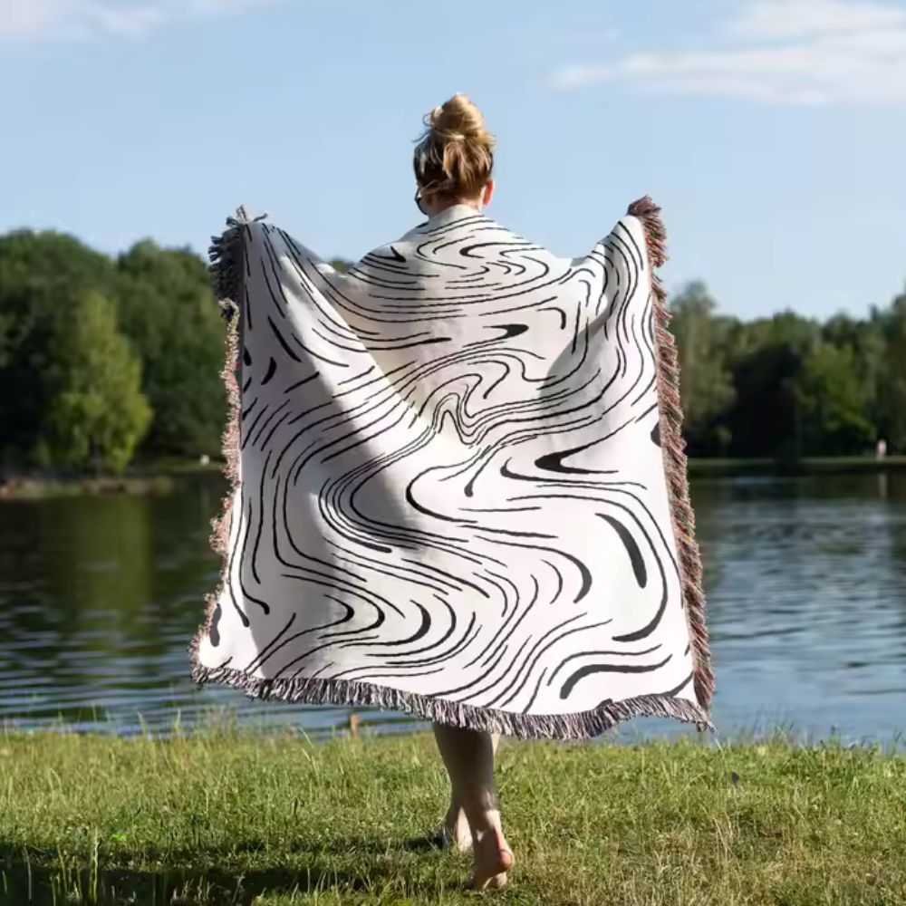 Woven Throw Blanket Marble Swirl 100% Cotton - Image 2