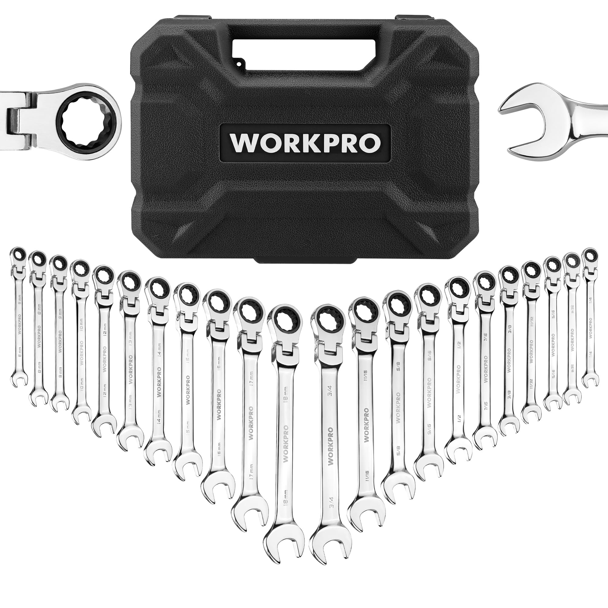 WORKPRO 22-Piece Flex-Head Ratcheting Combination Wrench Set