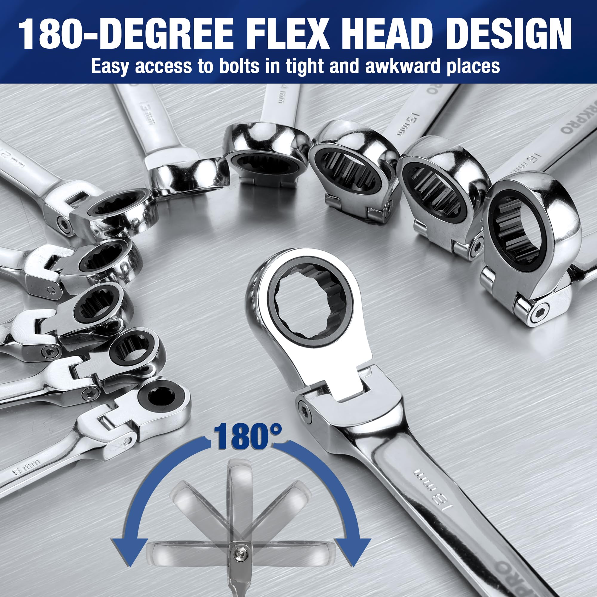 WORKPRO 22-Piece Flex-Head Ratcheting Combination Wrench Set - Image 3