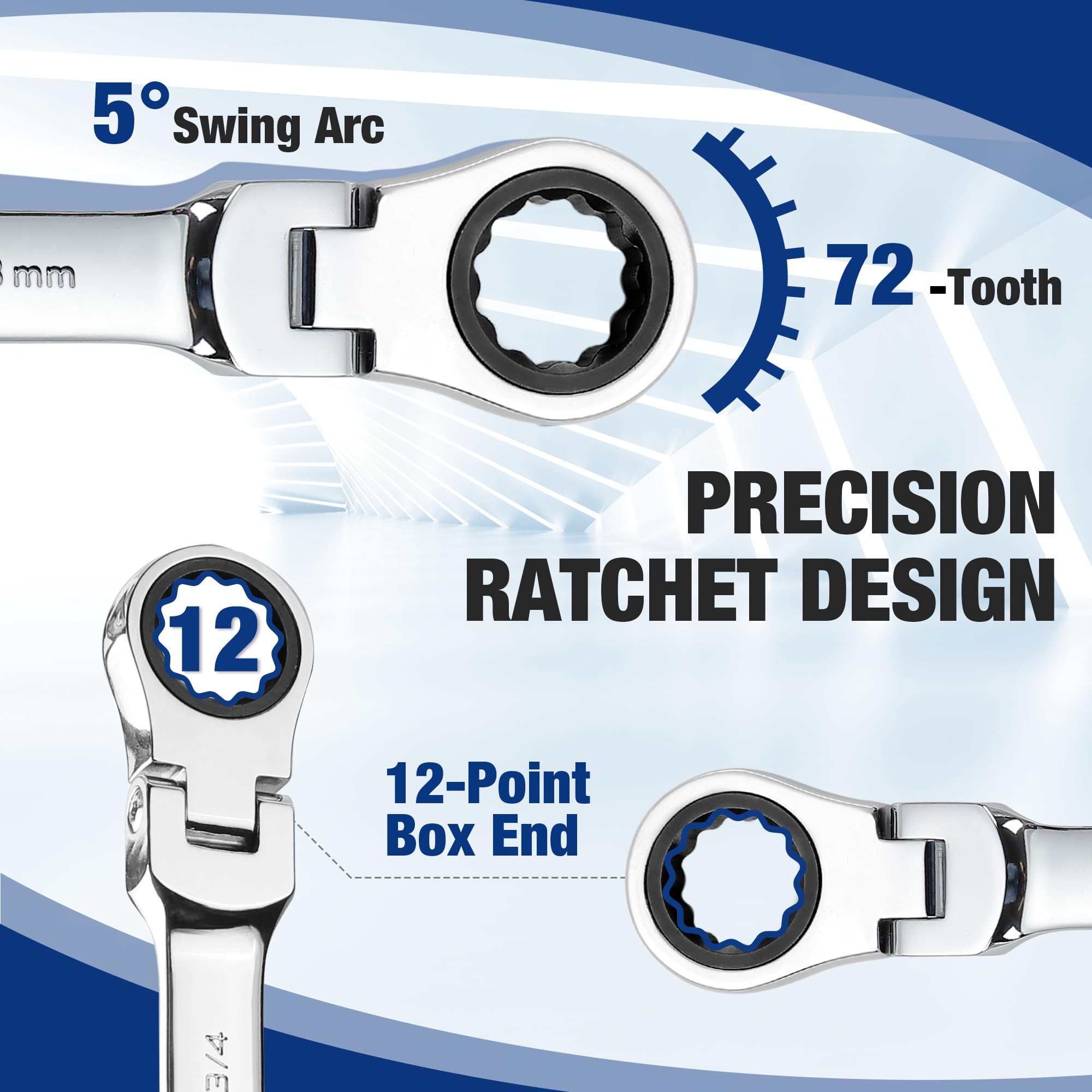 WORKPRO 22-Piece Flex-Head Ratcheting Combination Wrench Set - Image 4