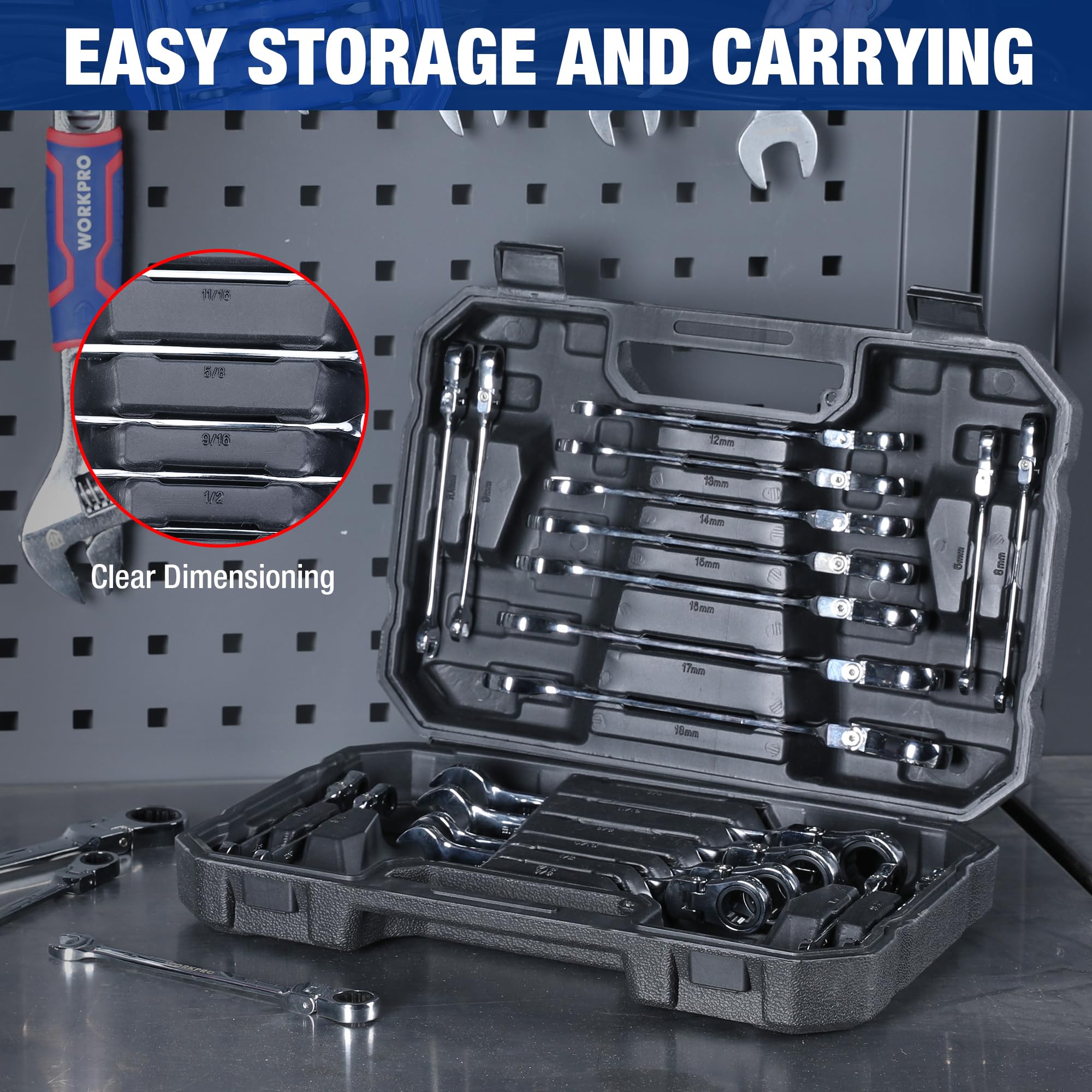 WORKPRO 22-Piece Flex-Head Ratcheting Combination Wrench Set - Image 5