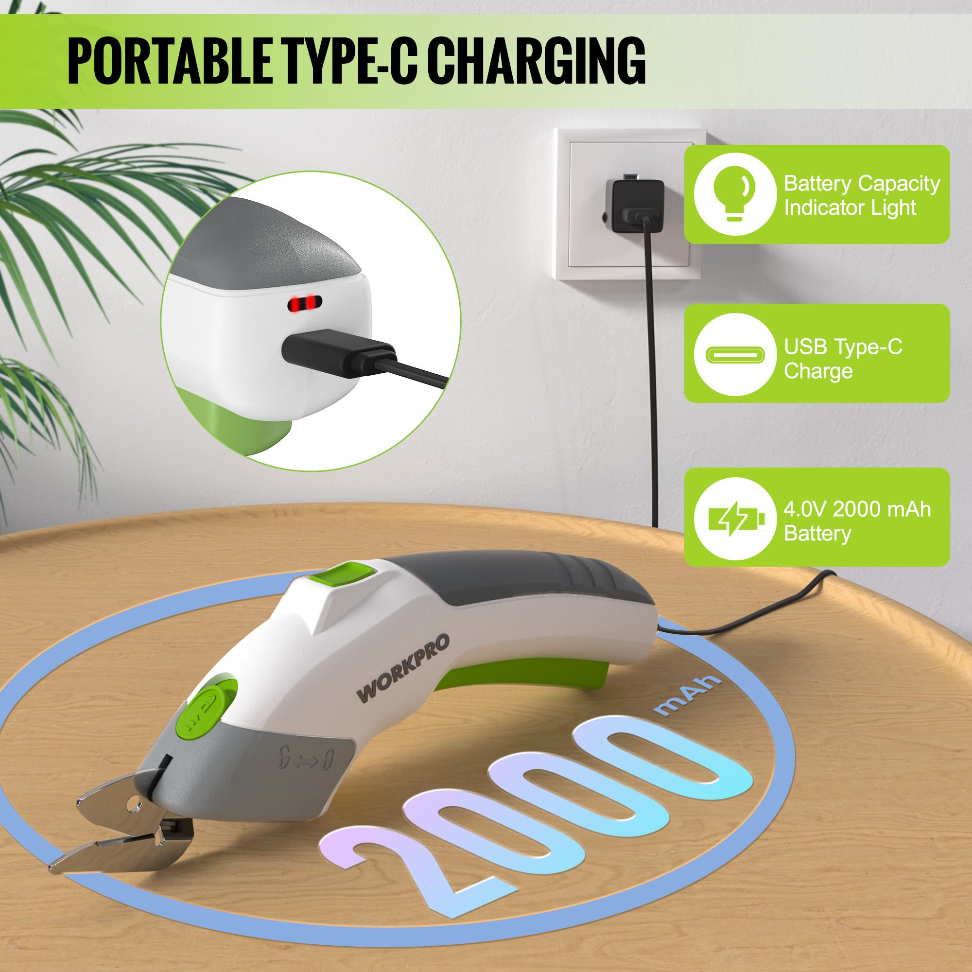 WORKPRO 4V Rechargeable Cordless Electric Scissors with 2 Blades - Image 6