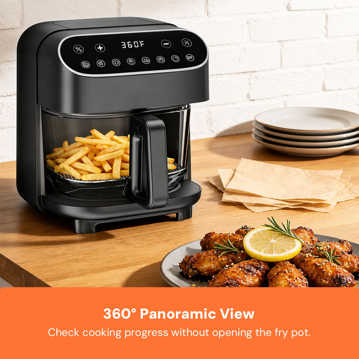 Kismile 5 Quart Glass Air Fryer, Non-Toxic PTFE-Free with 360° Visible Bowl, 8 Presets 12420KAF0 - Image 5