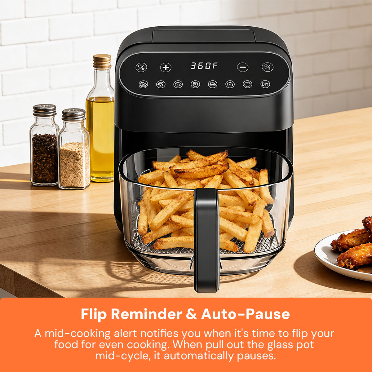 Kismile 5 Quart Glass Air Fryer, Non-Toxic PTFE-Free with 360° Visible Bowl, 8 Presets 12420KAF0 - Image 6