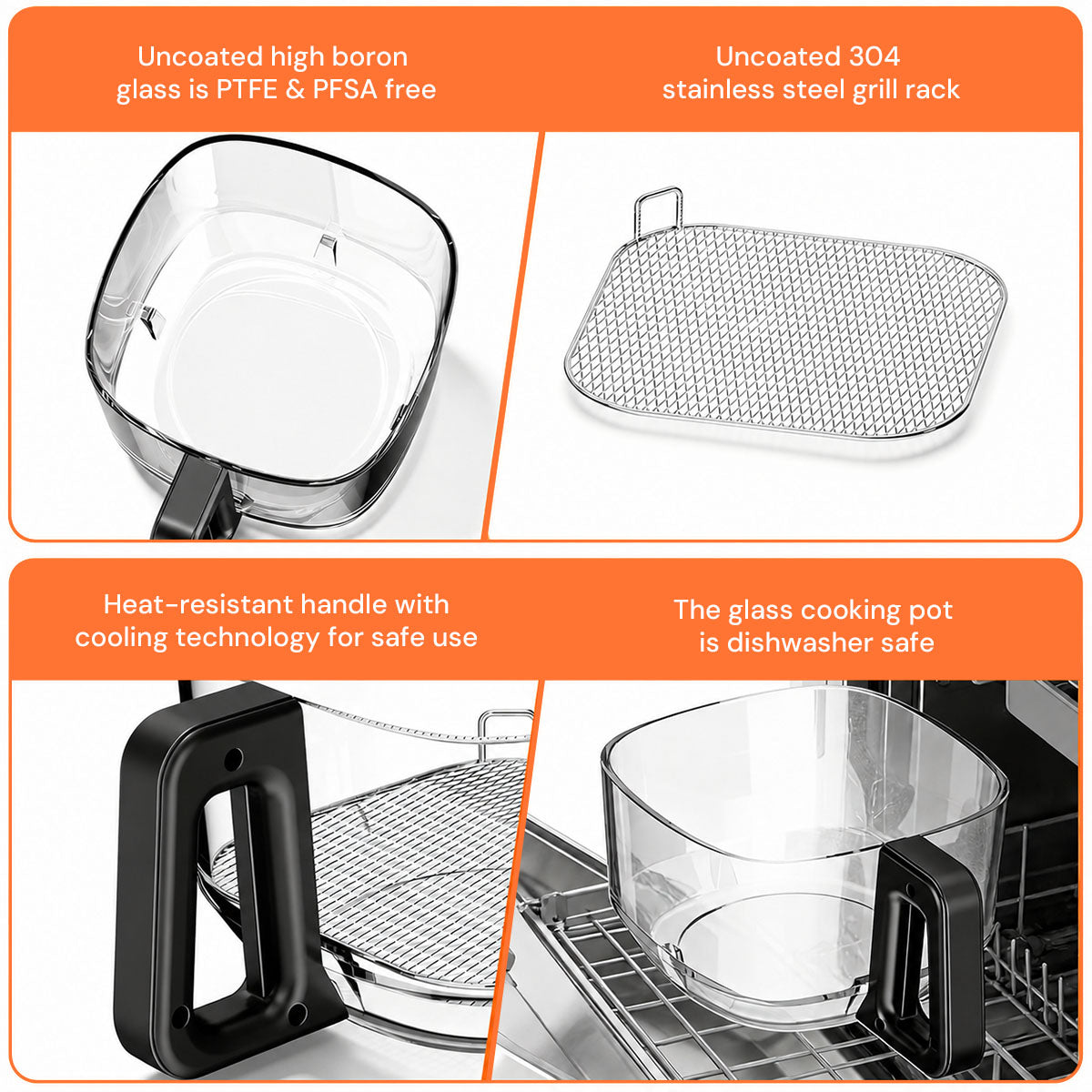 Kismile 5 Quart Glass Air Fryer, Non-Toxic PTFE-Free with 360° Visible Bowl, 8 Presets 12420KAF0 - Image 7