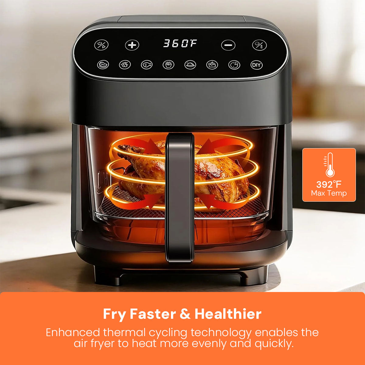 Kismile 5 Quart Glass Air Fryer, Non-Toxic PTFE-Free with 360° Visible Bowl, 8 Presets 12420KAF0 - Image 10