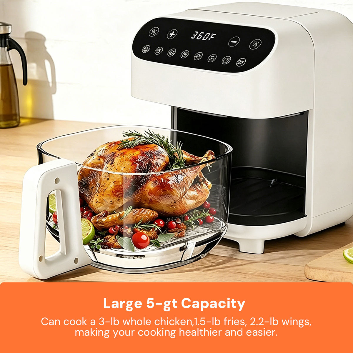 Kismile 5 Quart Glass Air Fryer, Non-Toxic PTFE-Free with 360° Visible Bowl, 8 Presets 12420KAF0 - Image 14