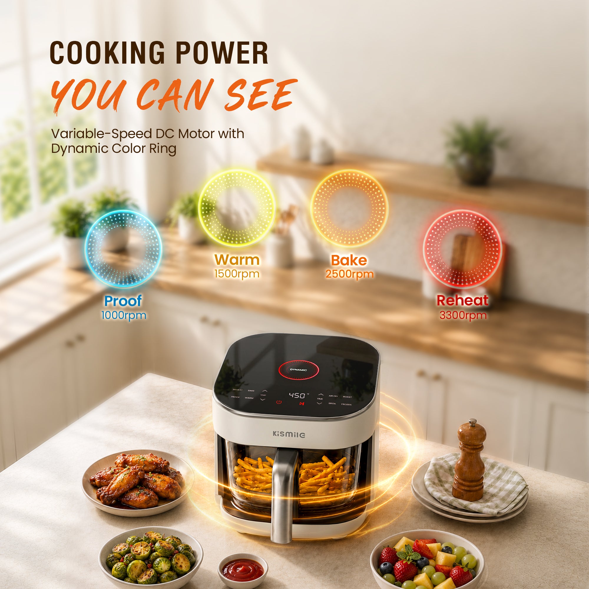 Kismile 8-in-1 AeroLucen 5 QT Glass Air Fryer with Clear Borosilicate Glass Basket AF9310 - Image 18